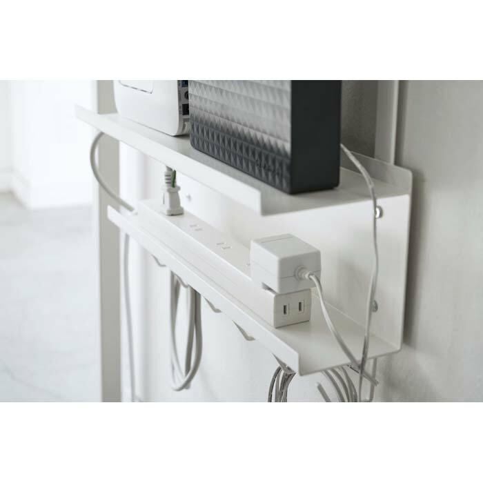 デスク下 ケーブル＆ルーター収納ラック スマート smart 山崎実業 便利 線 タップ 浮かせる 白 隠す収納 HDD シェルフ 棚 フックホワイト ブラック 5461 5462 | 山崎実業 | 01
