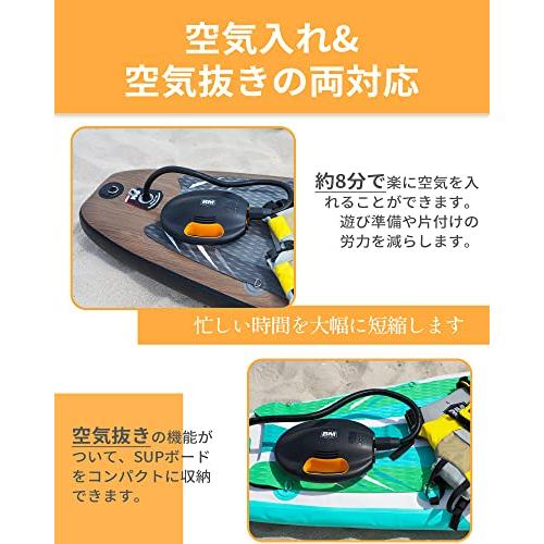 BEYOND MARINA 電動エアーポンプ SUP電動ポンプ 電動空気入れ 空気入れ&空気抜き 電池式 USB充電 最大20PSI 自動停止機能 過熱保護 5種類ノズル付き コンパ 