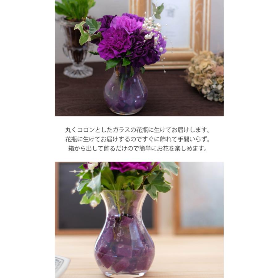 超目玉 誕生日 ギフト 青い 紫 カーネーション 花 花瓶付き花束 スクレ ムーンダスト Mサイズ