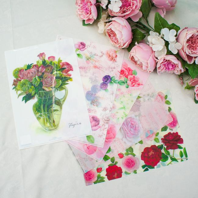 クリアファイル A4サイズ 薔薇 日本製 クリアフォルダー 橋本不二子