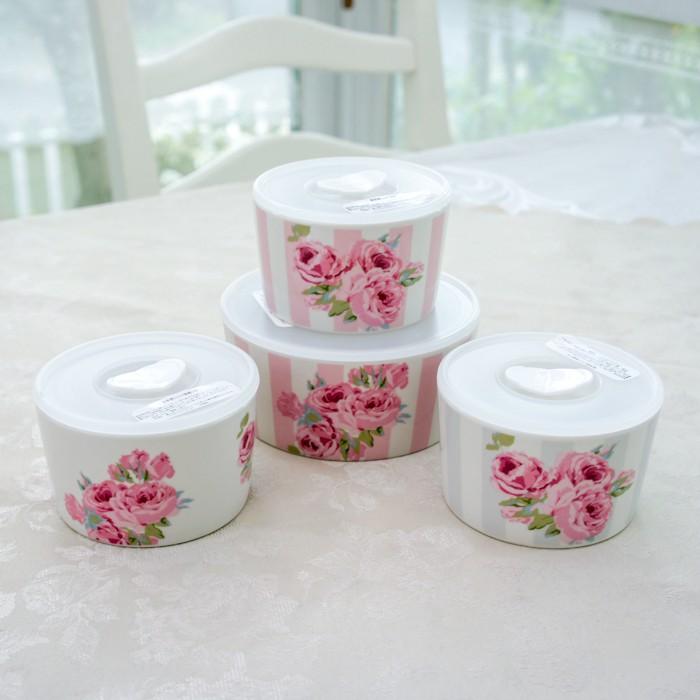 レンジ容器4点セット ローラアシュレイ Laura Ashley 薔薇 ローズオ 花柄 ストライプ おしゃれ ギフトセット E 752 016 薔薇とレースと天使のお店 通販 Yahoo ショッピング