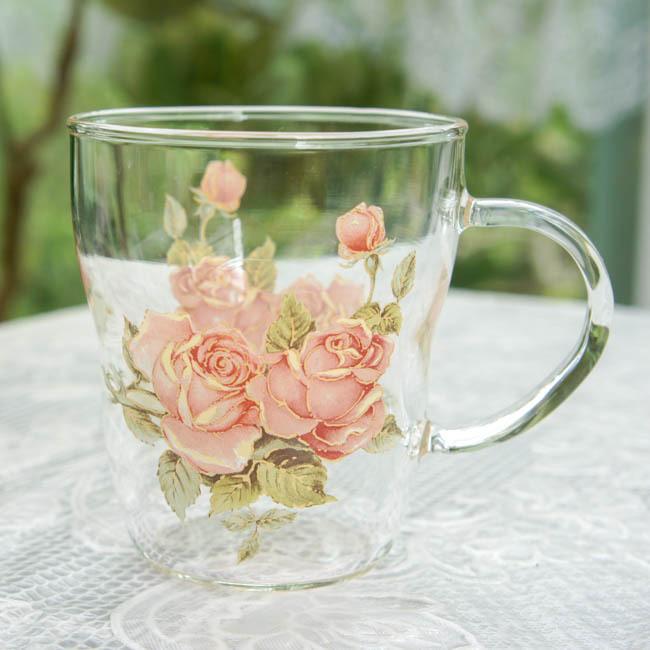 マグカップ 耐熱ガラス ゴールドローズ おしゃれ 薔薇雑貨 姫 バラ