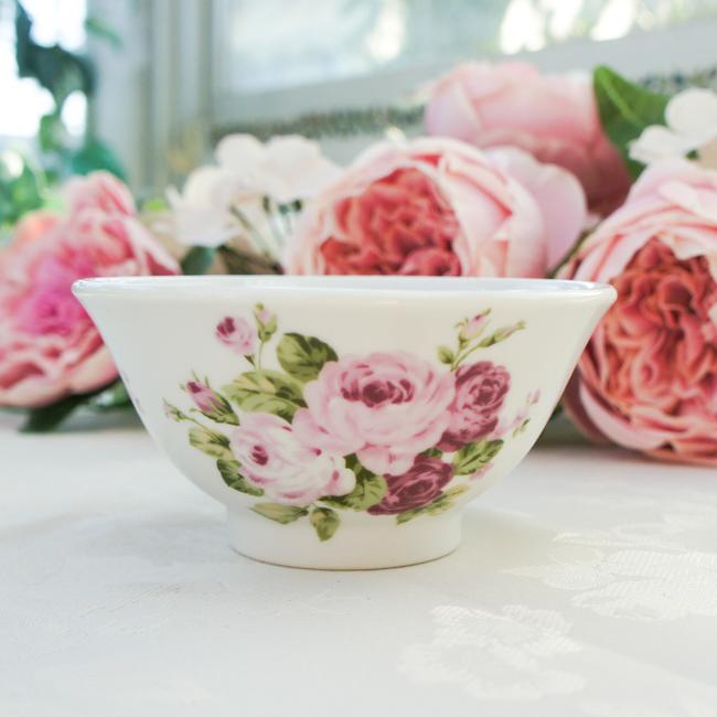 ご飯茶碗 アニバーサリーローズ 日本製 薔薇 食器 花柄 茶碗 小ぶり