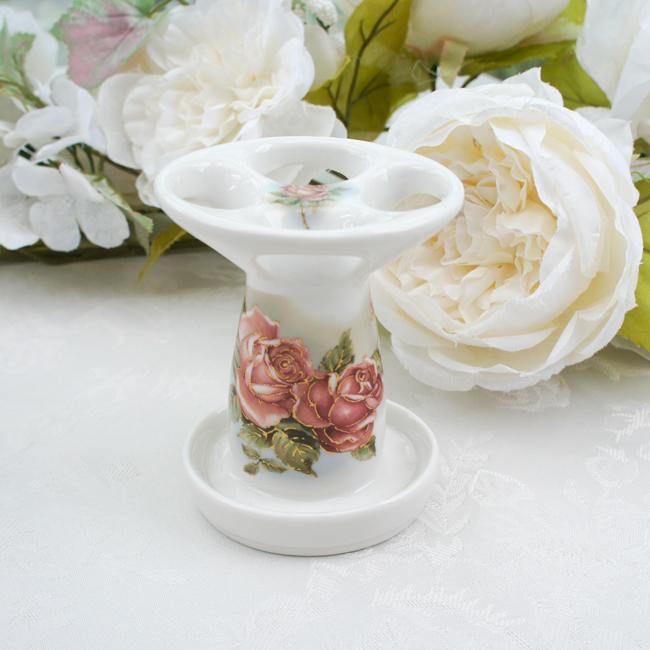 歯ブラシ立て ゴールドローズ おしゃれ 花柄 薔薇 磁器 歯ブラシ