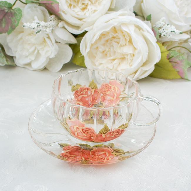 ティーカップソーサー ガラス おしゃれ 薔薇 ローズ モール ティーカップソーサー ガラス おしゃれ 薔薇 ローズ モール