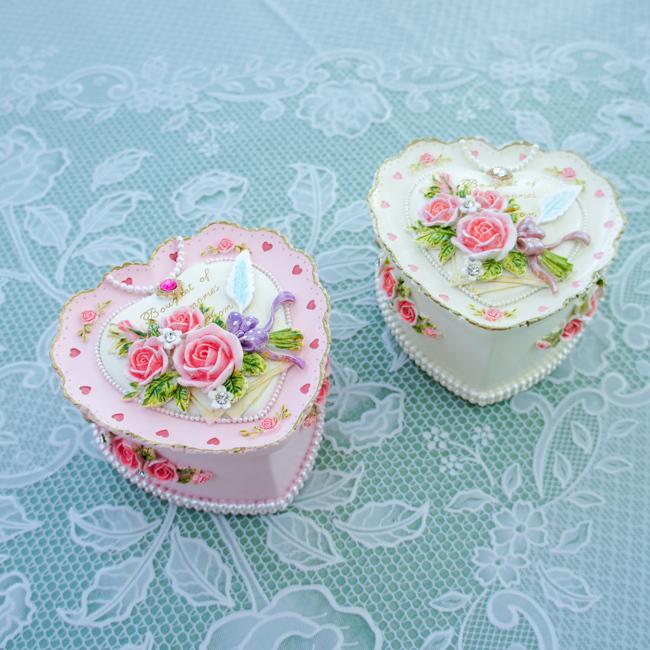 在庫限り 小物入れ ハート型小箱 リトルプリンセス 薔薇 ロマンチック ピンク アイボリー プレゼントに 薔薇雑貨