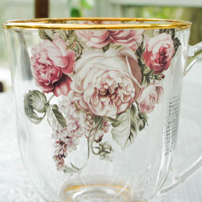 ガラス製マグカップ ローズブーケ 花柄 エレガント クラシック