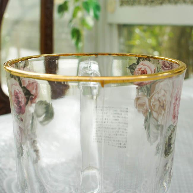 ガラス製マグカップ ローズブーケ 花柄 エレガント クラシック