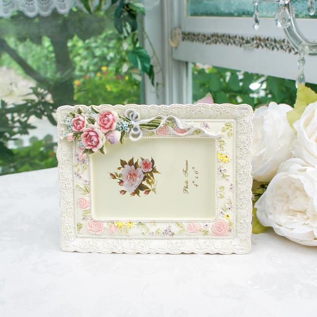 フォトフレーム 写真立て 縦横両用 ローズブーケ ピンク アイボリー