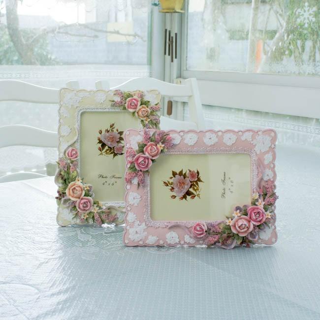 フォトフレーム 写真立て 縦横両用 フローラルローズ ピンク ベージュ かわいい 薔薇 L判 ハガキサイズ :lcd-7245ab:薔薇とレースと天使のお店 通販 グレー×ピンクバラ刺繍3点セット♡
