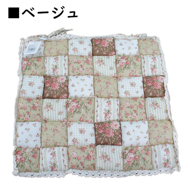 シートクッション キルトパフ パッチワーク風 紐付き チェアパッド