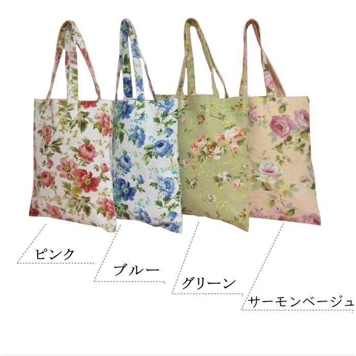 トートバッグ 内ポケット付き ローズ 薔薇 花柄 ピンク ブルー