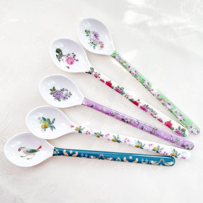 ロングスプーン 1本 メラミン製 おしゃれ 薔薇 ロマンチック ローズ柄