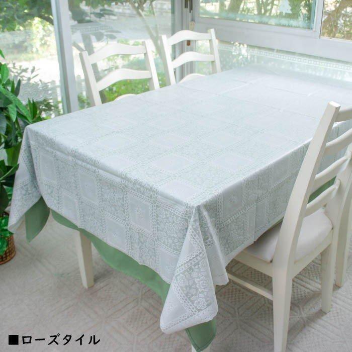 テーブルクロス ビニール ローズタイル フラワータイル 長方形 135cm