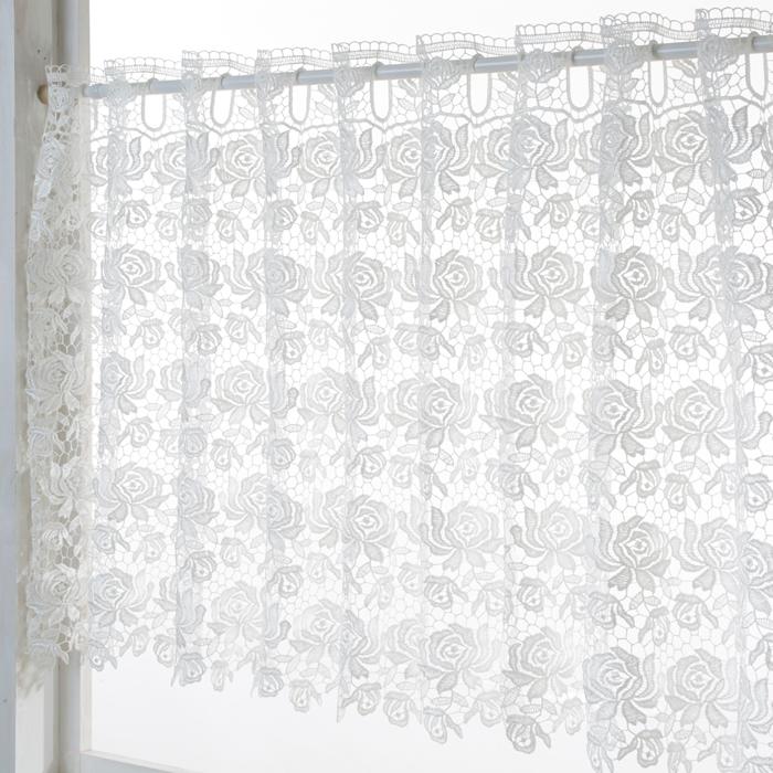 カフェカーテンl ローズ 60cm丈 60 150cm おしゃれ 花 フラワー ポリエステル ナチュラル ロマンチック 雑貨 レース キッチン 目隠し P 薔薇とレースと天使のお店 通販 Yahoo ショッピング