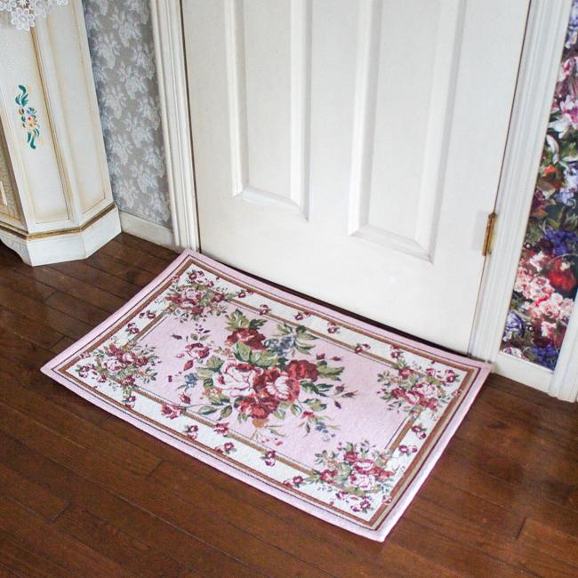 玄関マット 70×120cm おしゃれ 室内 シェニール織り ローズブーケ