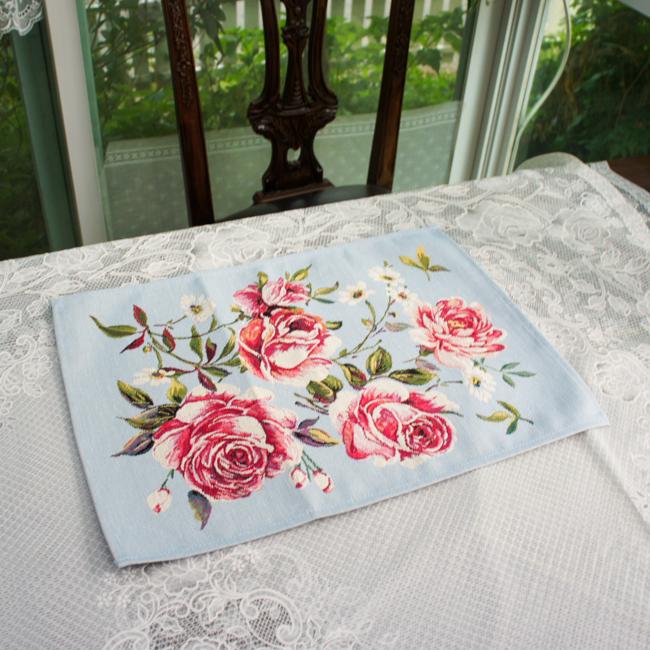 ランチョンマット ポルトガル製ジャガード 1枚 ローズ 薔薇 布製