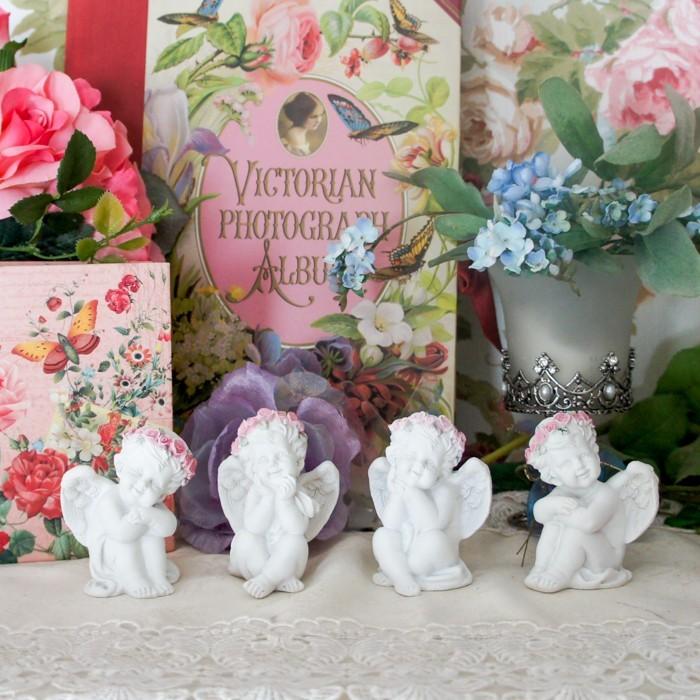 お座りスマイルエンジェルオブジェ 4種セット 天使 置物 オブジェ 薔薇