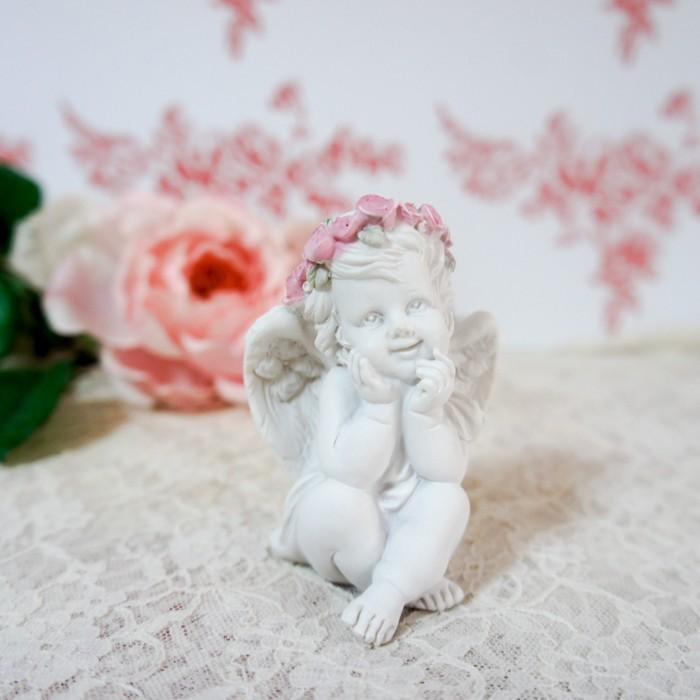 お座りスマイルエンジェルオブジェ 4種セット 天使 置物 オブジェ 薔薇