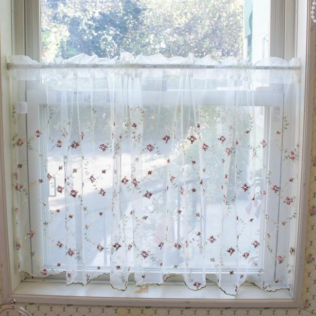 チュールレース カフェカーテン レース ローズ 60cm丈 60 150cm おしゃれ 刺繍 ピンク ロマンチック 雑貨 キッチン 目隠し 格安