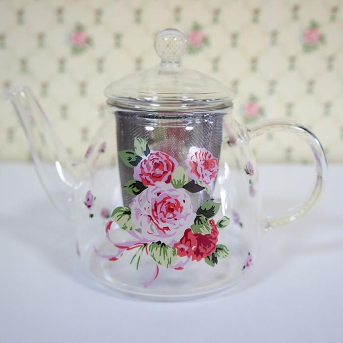 耐熱ガラスティーポット ローズヴィーナス ロマンチック おしゃれ 薔薇 かわいい ハーブティーに 安い購入