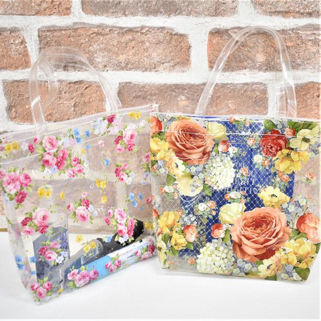 おしゃれ クリアバッグ ローズ柄 ミニサイズ ビニールバッグ 薔薇 おしゃれ レディース