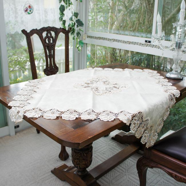 トップクロス ローズレース 90×90cm ベージュ ホワイト テーブルクロス