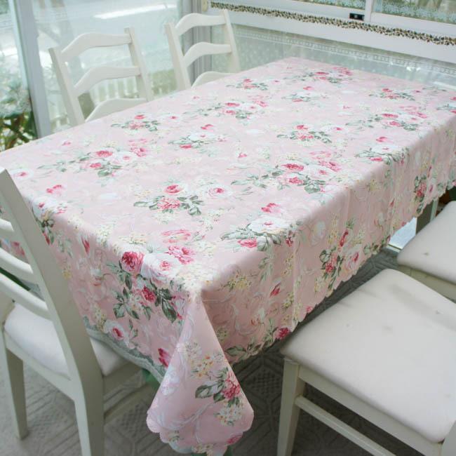 ローズ撥水テーブルクロス 135×190cm ピンク イエロー 長方形 薔薇 薔薇とレースと天使のお店