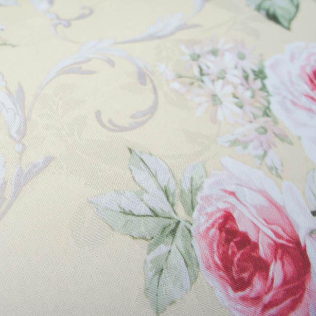 ローズ座布団カバー 55×59cm 1枚 ピンク イエロー 薔薇 薔薇とレースと