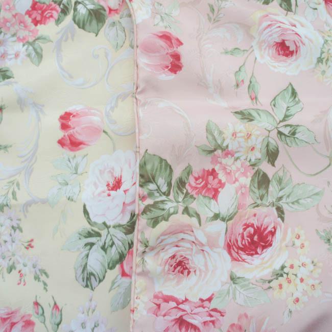 ローズ座布団カバー 55×59cm 1枚 ピンク イエロー 薔薇 薔薇とレースと