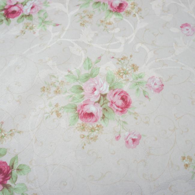 テーブルクロス 135×240cm ロマンチックローズ撥水 ピンク クリーム