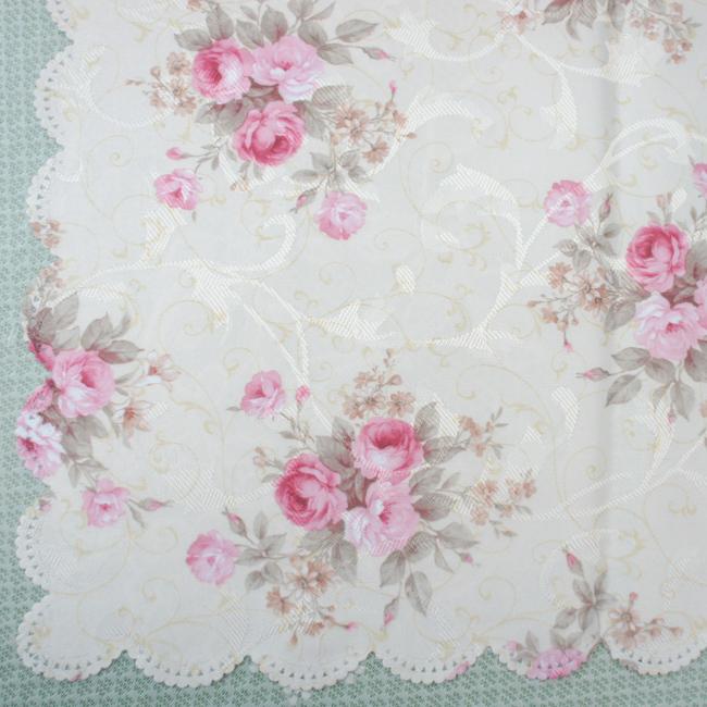 テーブルクロス 135×240cm ロマンチックローズ撥水 ピンク クリーム
