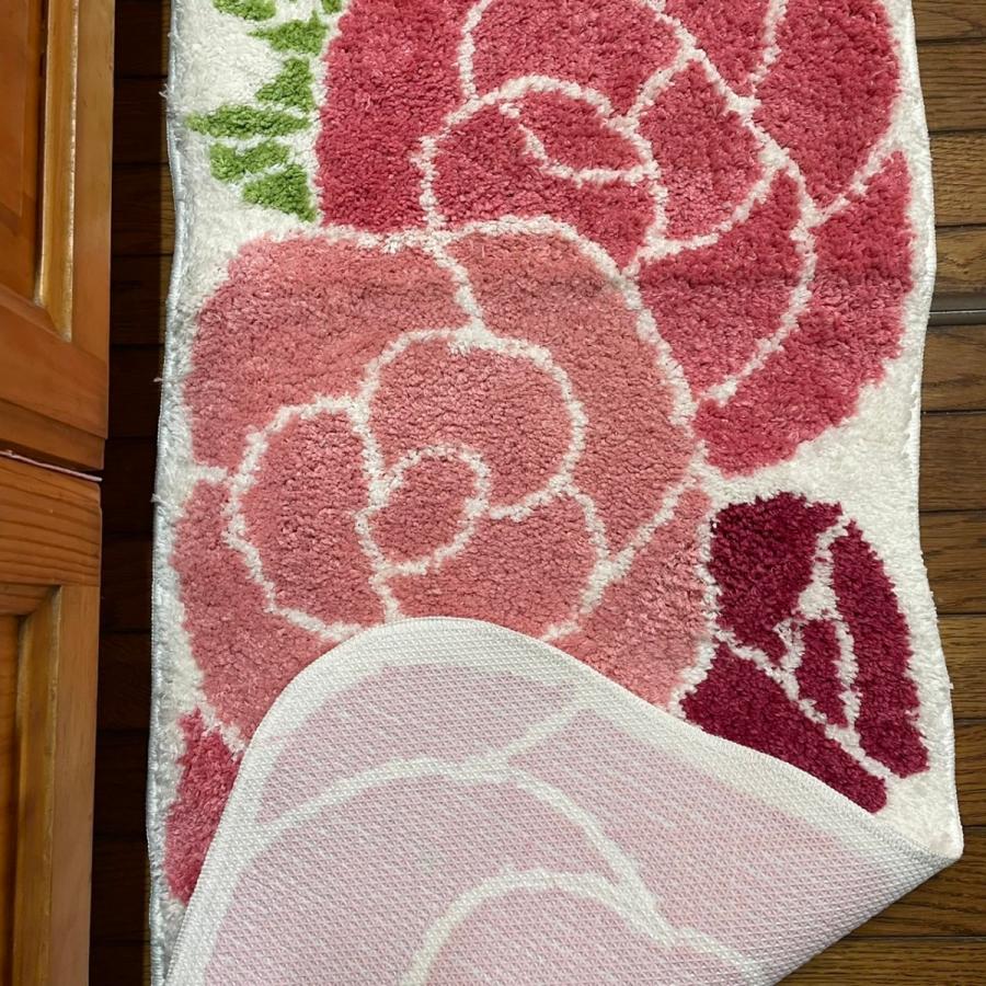 キッチンマット 220 おしゃれ ダイカットローズ ピンク 薔薇 45×220cm
