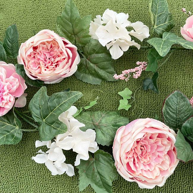 イングリッシュローズガーランド ピンク ホワイト 造花 薔薇 薔薇と 