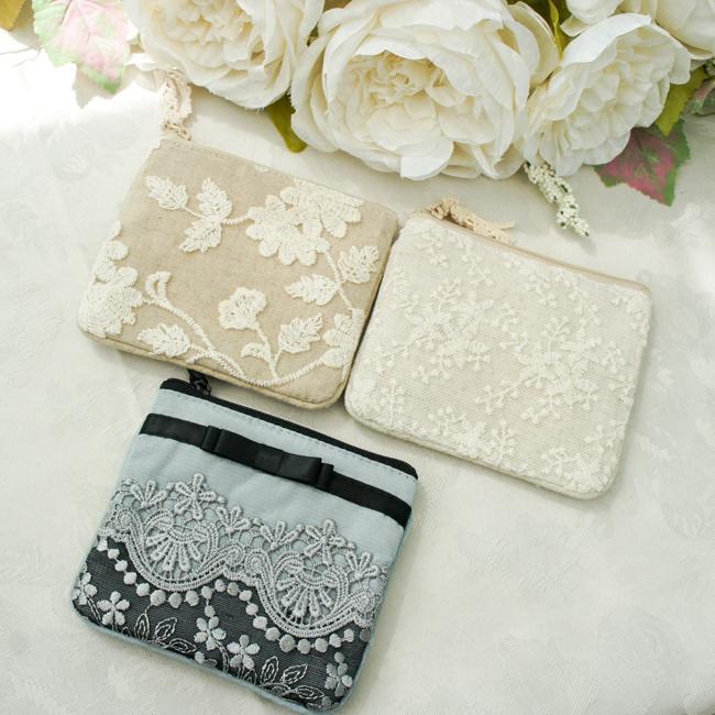 ミニティッシュケースポーチ ミニポーチ レース ルアン コットン