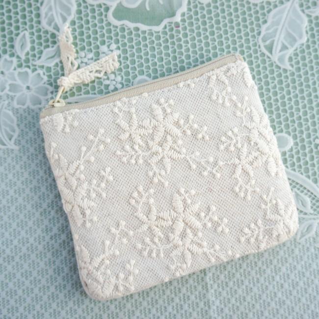 ミニティッシュケースポーチ ミニポーチ レース ルアン コットン
