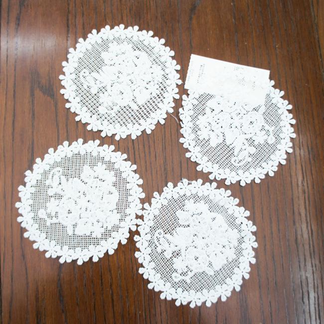 レースコースター4枚セット ポリエステル ドイリー 直径12cm : 薔薇と