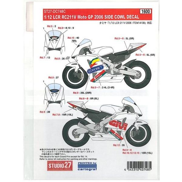 1/12 LCR RC211V Moto GP 2006 SIDE COWL DECAL : 車模型 barchetta
