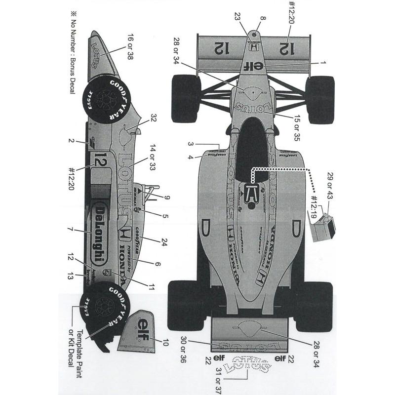 1/12 ロータス 99T フルスポンサー オプションデカール(PLATZ/BEEMAX)【TABUデカール プラモデル F1 スポンサー タバコデカール TABU12096】｜barchetta｜03