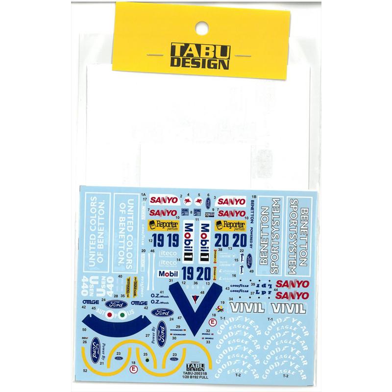 1/20 ベネトン B192 1992 フルスポンサーデカール（for Tamiya）TABU