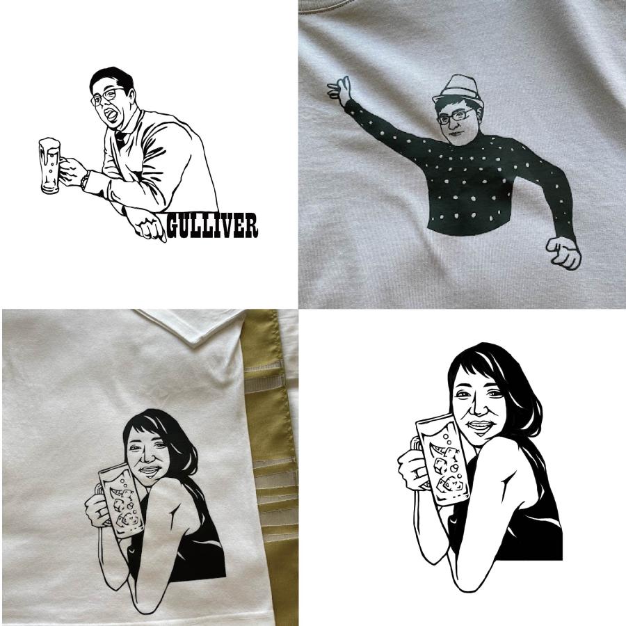 似顔絵Tシャツ ペットやお子様 名入れ 顔写真で作る 白