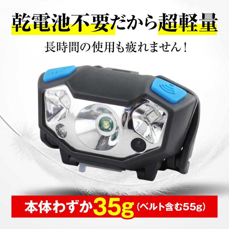 ヘッドライト 充電式 釣りLED 防災 ヘッドランプ センサー付き キャンプ USB 訳あり｜barefeet｜02
