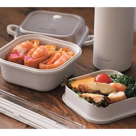 弁当箱 2段 キューブ型 ランチボックス グレー ホワイト ブルー ピンク