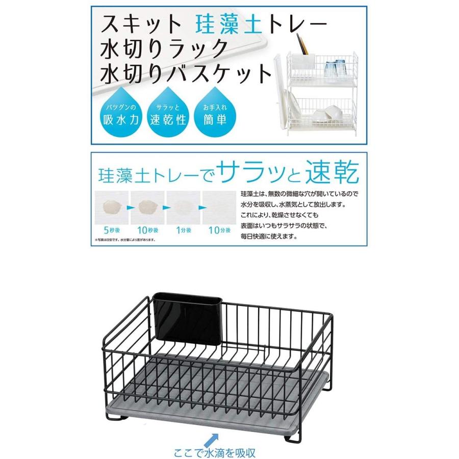 水切りラック 珪藻土トレー 水切りバスケット ブラック スキット HB