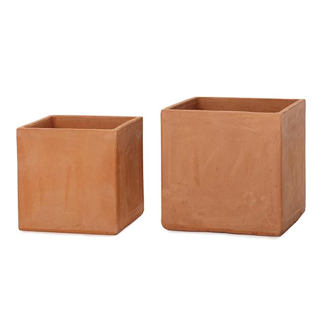 テラコッタ 2点セット 大型テラコッタ製円筒形植木鉢＋キャスター付き