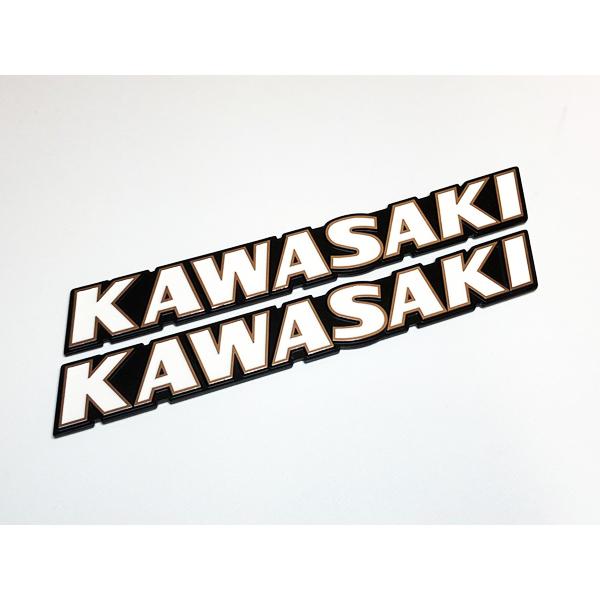 カワサキ 純正 タンク エンブレム KAWASAKI 白文字 シルバー縁取り
