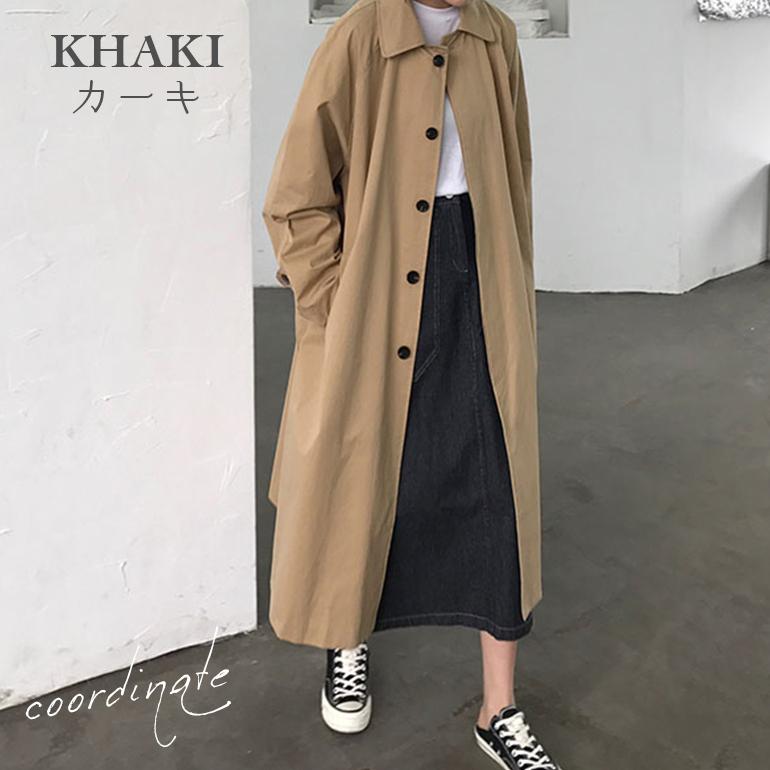 ステンカラーコート 長袖 ミドル丈 ビッグシルエット Aライン
