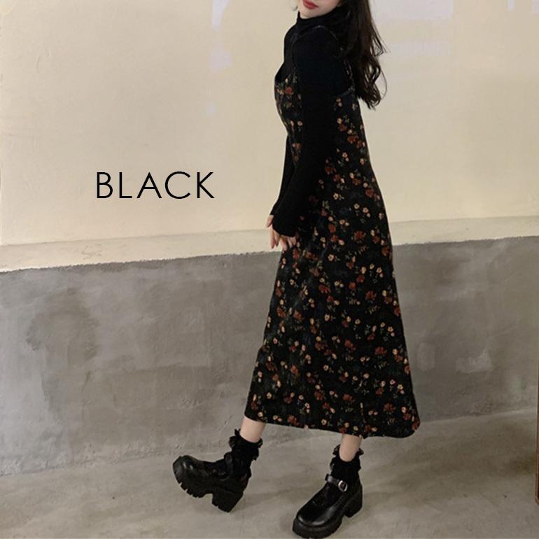 小花柄キャミワンピース ワンピース キャミワンピ 花柄 モード 重ね着