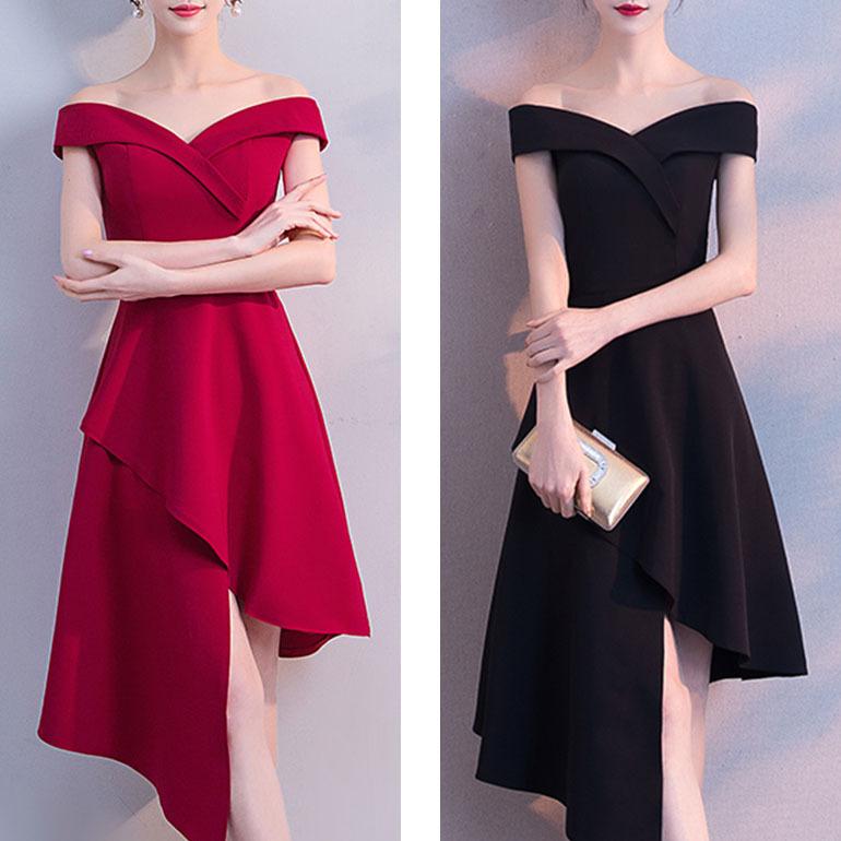 イブニングドレス❤️ミモレ丈❤️ホルターネック❤️パーティードレス カラードレス パーティードレス キャバドレス バックリボン