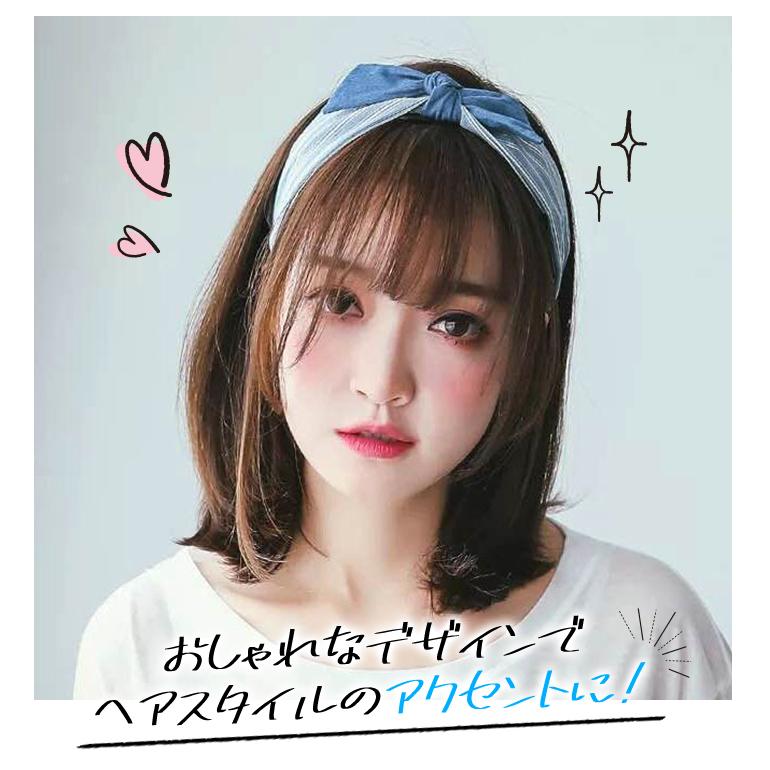 リボン クロス ヘアバンド 青系 レディース ヘアアクセサリー